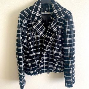 Eveline Textured Check Faux Leather Moto Jacket
